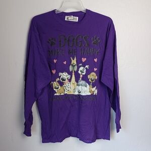 Men's Shirt Long Sleeve DOGS MAKE ME HAPPY Size XL Color Purple